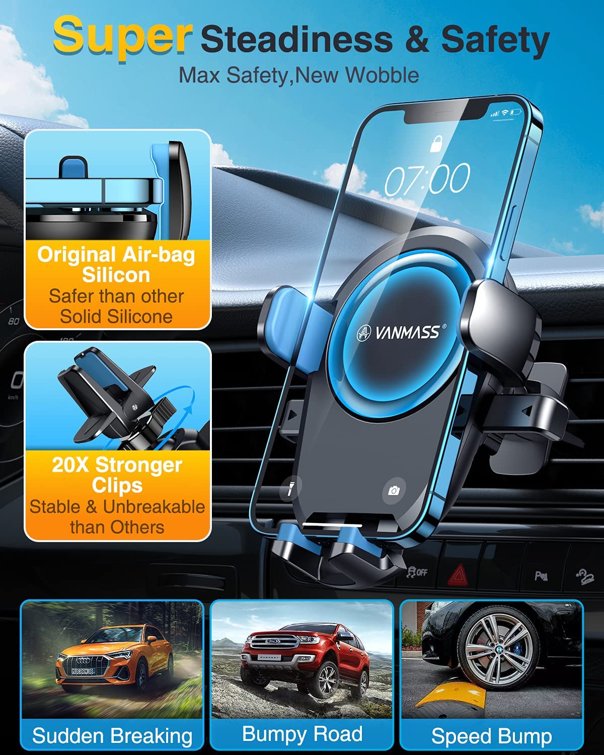Eono Handyhalterung Auto, [Upgrade Klemmarme] Handyhalterung für das Auto  Lüftung 360°Drehbar, Kfz Handyhalterung EIN-Knopf-Release, Autohalterung